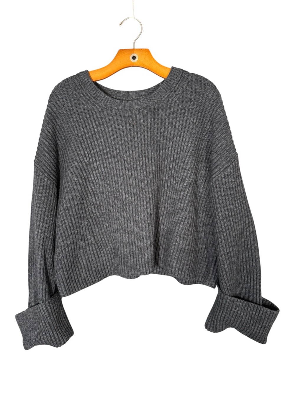 Banana Republic Merino Wool Cashmere Ribbed Boxy Charcoal Gray Minimalist L